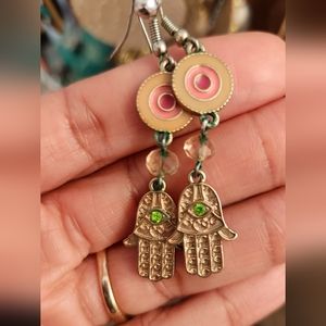 Hamsa Charms Earrings Gold Tone Metal